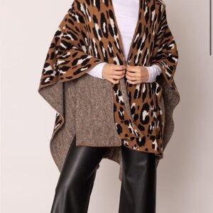Leopard Print Women's Sweater Poncho